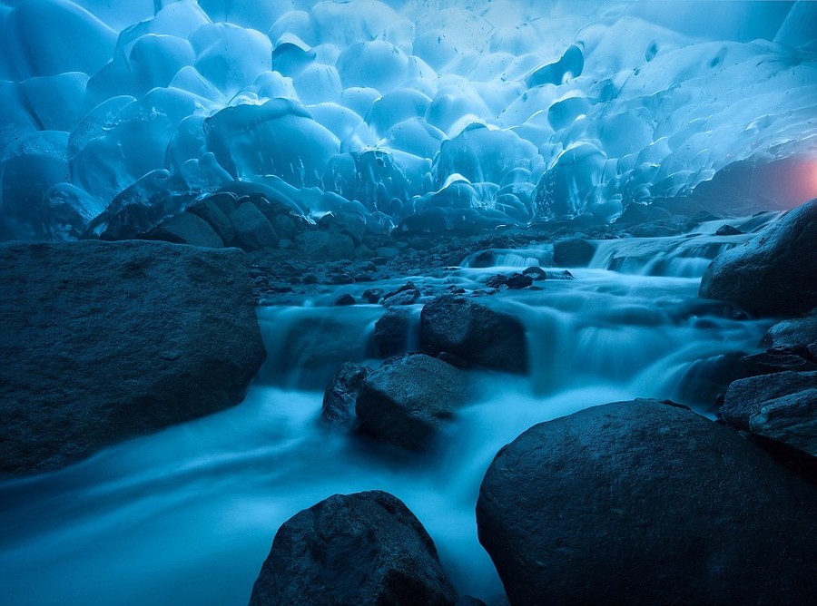 Spectacular: Maths teacher Kent Mearig took this impressive pictures from the inside of Mendenhall Glacier in the remote wilderness of Alaska