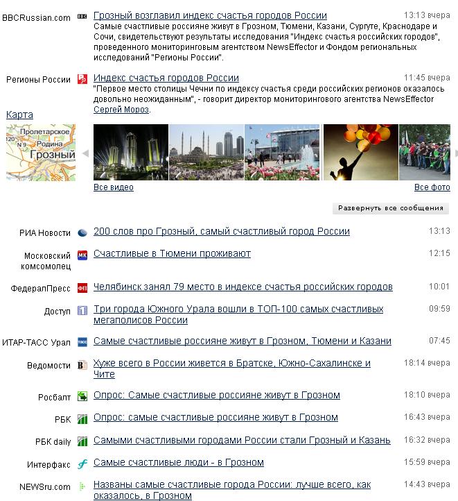 Скриншот фрагмента агрегатора новостей Яндекс.Новости, 31.08.12