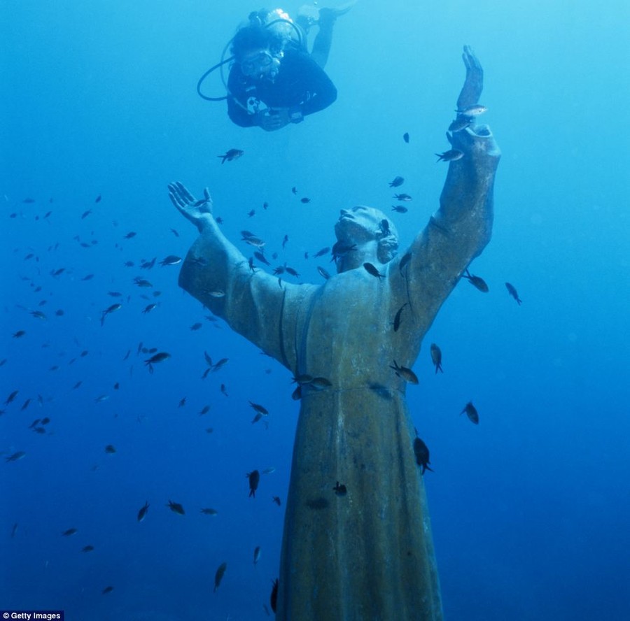 This statue of Christ now has only fish for company at San Fruttuoso, Italy