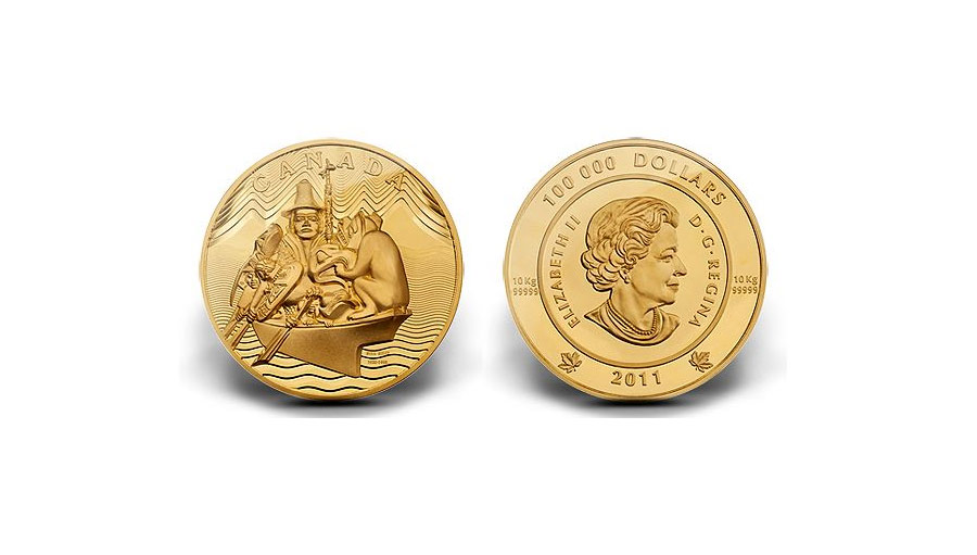 Золотая монета номиналом 100 тысяч долларов. © Канадский монетный двор