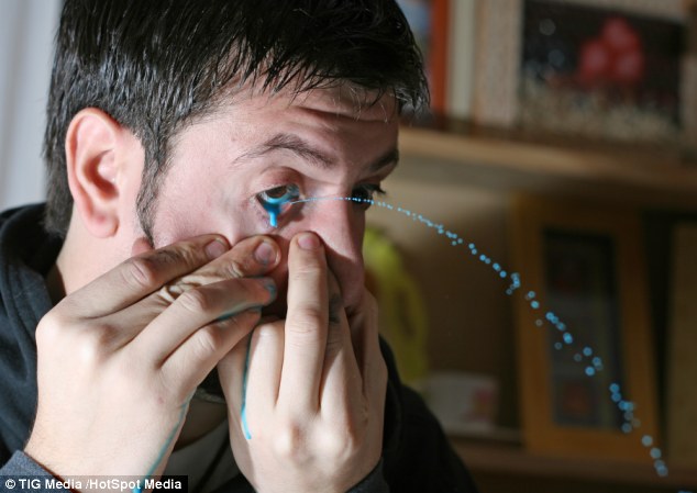 Hitting the target: Argentinian artist Leandro Granato, 27, makes his living squirting paint from his eyes