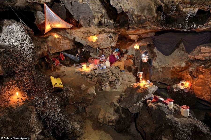 The underground camp in Sang Wang Dong is cosy and warm, according to the cavers