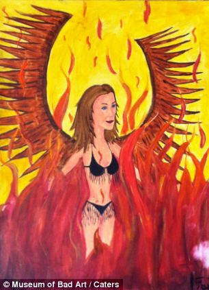 Bizarre: A woman in a bikini stands unfazed stands in flames 