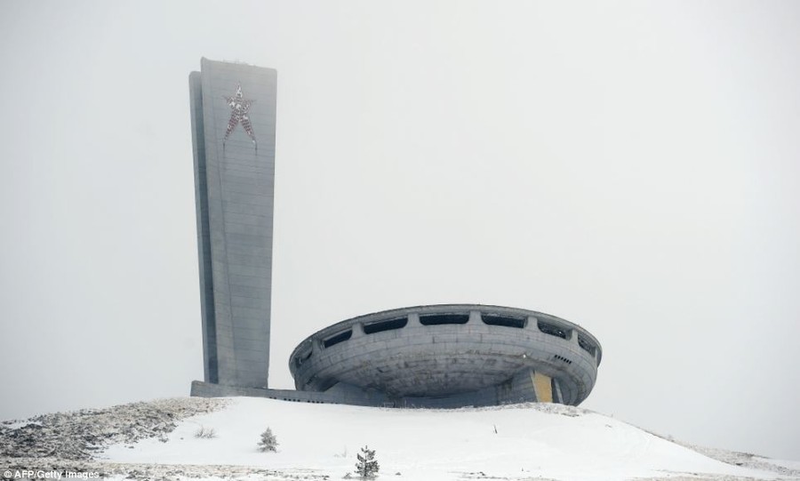 Looking eerie in the snow, the House of the Bulgarian Communist Party is now rarely visited 
