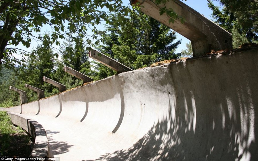 Unlikely as it looks, this was one part of the 1984 Winter Olympics. The picture shows a destroyed bobsleigh track on Trebevic mountain, which was damaged during the 1992-95 siege of Sarajevo in Bosnia and Herzegovina