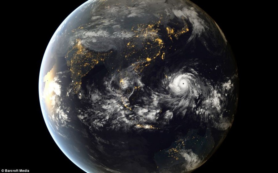 Space: A digital composite of Typhoon Haiyan approaching the Philippines, made using images captured at 1pm