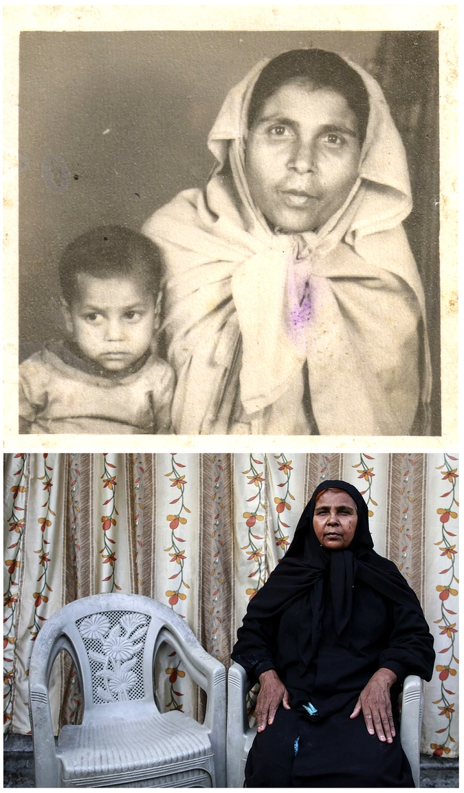 A combination picture shows Bhoori Bi (R) with her daughter Chandni in an undated family photograph (top) and (bottom) Bhoori Bi alone in Bhopal November 12, 2014. Bi said that Chandni died as a result of gas poisoning after the 1984 Bhopal disaster. 