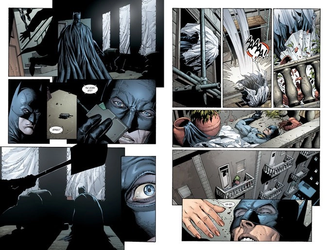 Разворот графического романа Джеффа Джонса и Гэри Фрэнка «Бэтмен: Земля-1. Книга 2»