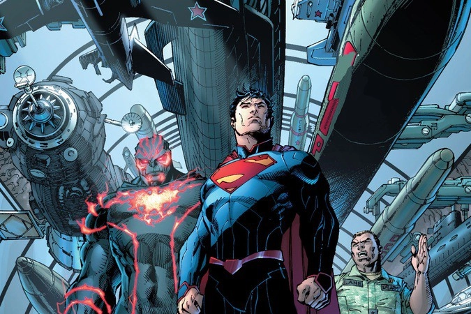 Фрагмент иллюстрации из графического романа Скотта Снайдера и Джима Ли «Супермен Непобеждённый»