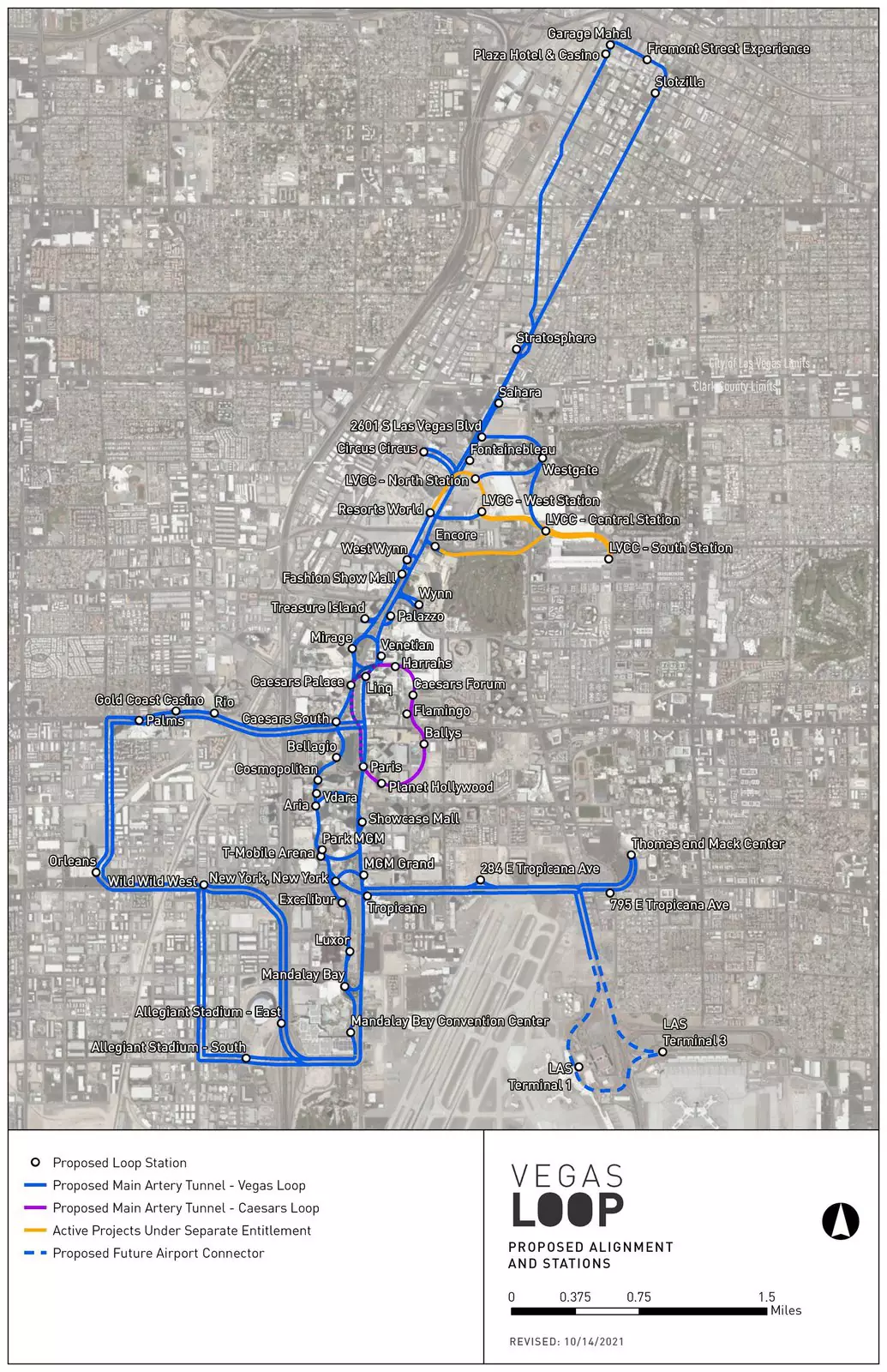 Планируемая сеть перевозок в туннеле Vegas Loop.