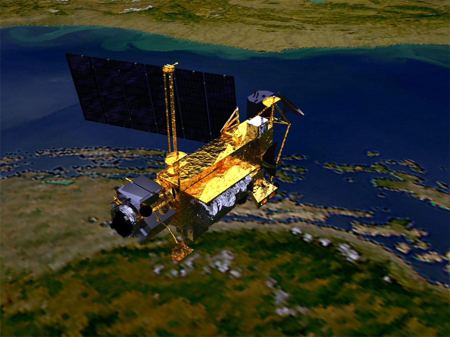 Спутник UARS на земной орбите. Компьютерная графика NASA, переданная агентством Reuters