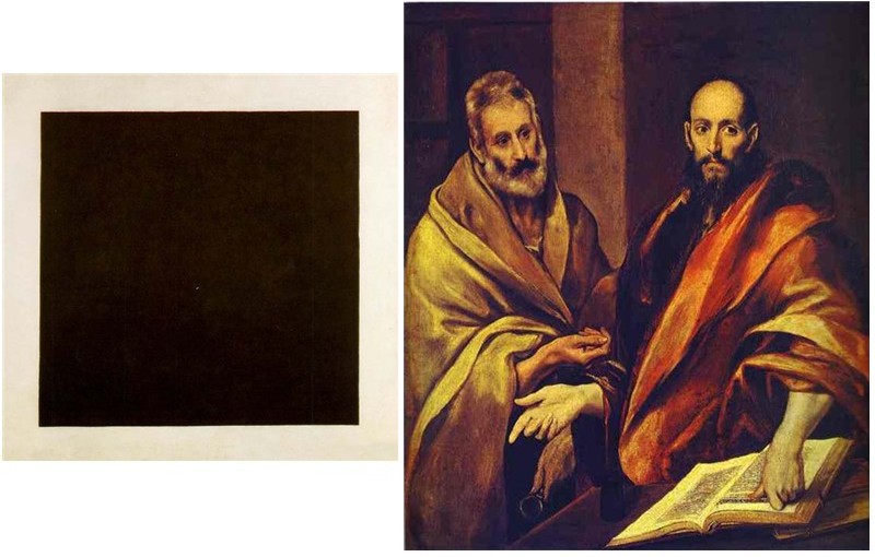  Чёрный квадрат Малевича и Апостолы Петр и Павел испанского живописца Эль Греко из коллекции Эрмитажа. 