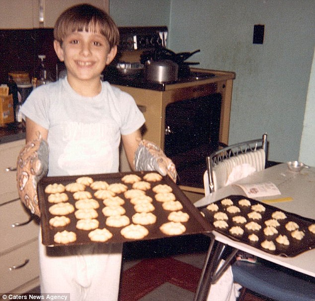 A young Charles bakes cookies in his kitchen as a boy - the youngster always said he felt more feminine 