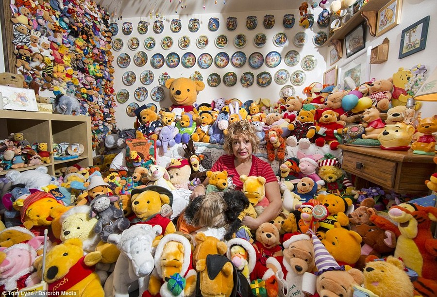 Oh bother: Deb Hoffmann's Winnie the Pooh collection, which the Guinness World Book of Records lists as the largest in the world, has become so big it now fills four entire rooms of her home in Waukesha, Wisconsin
