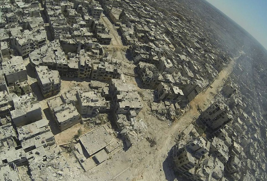 Destruction: This aerial view shows the destruction in the al-Khalidiyah neighbourhood of Homs, which has seen some of the heaviest fighting as government forces bid to flush rebels into the open