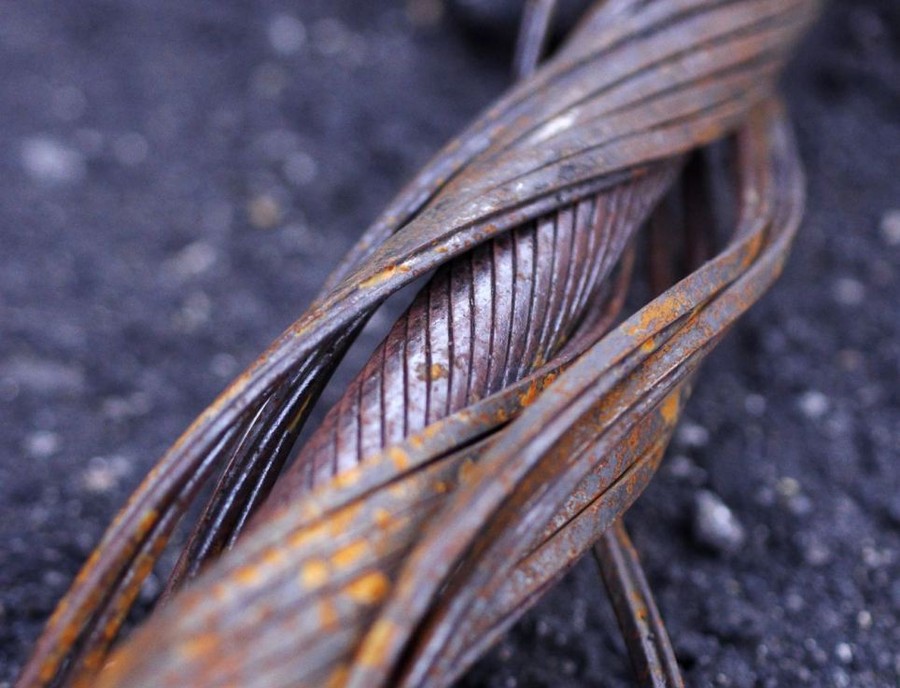 Signs of aging: A discarded piece of track cable has been frayed and left rusted by almost 60 years of constant use