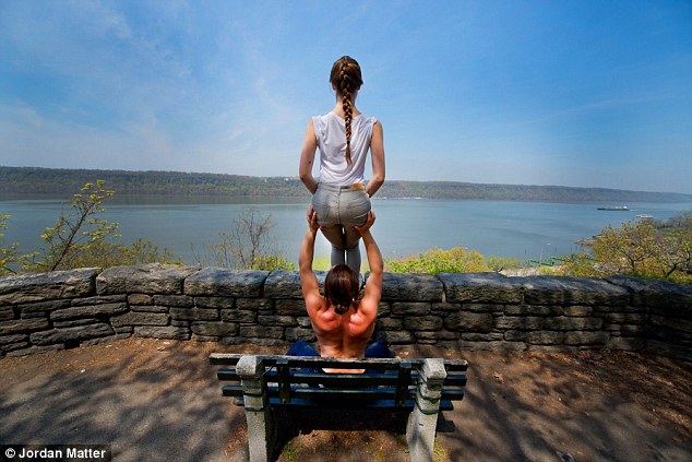 'River View': Acro yoga specialists Jacob Jonas and Jill Wilson take in the view. The two were featured in one of Matter's previous works, Dancers Among Us