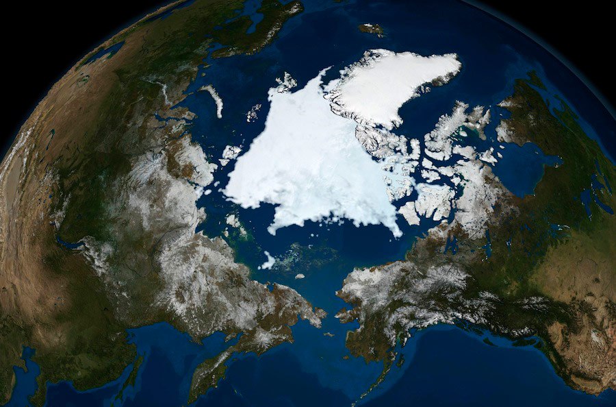 На снимке спутника NASA состояние Арктических льдов на 16 сентября 2008 года. © Goddard Space Flight Center Scientific Visualization Studio/NASA/Reuters