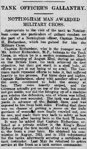 Decorated: The battle was described in the Nottingham Post in 1918