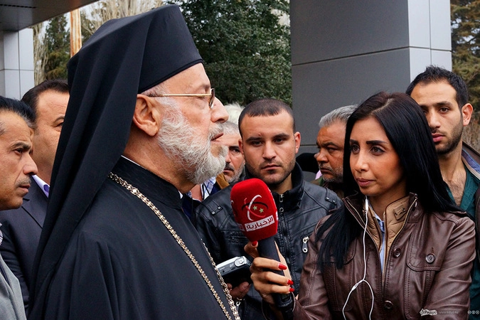 Митрополит Саеднайский Лука дает интервью сирийскому новостному каналу.