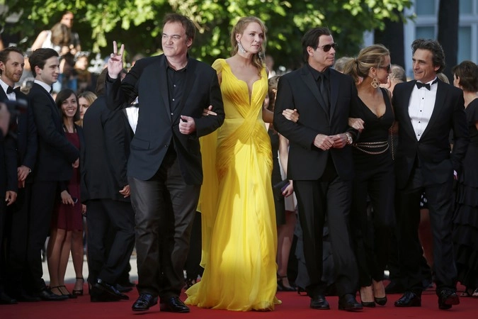 Квентин Тарантино, Ума Турман и Джон Траволта отметили в Каннах 20-летие "Криминального чтива".