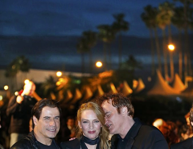 Квентин Тарантино, Ума Турман и Джон Траволта отметили в Каннах 20-летие "Криминального чтива".