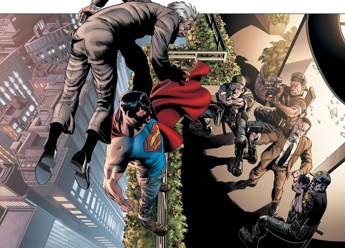 Разворот графического романа «Супермен — Action Comics. Книга 1. Супермен и Люди из Стали»