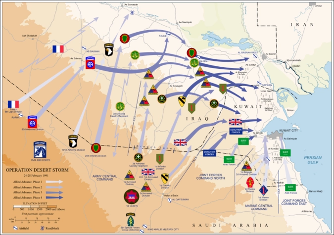 Схема наземного наступления войск международной коалиции