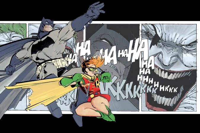 Коллаж на основе иллюстраций из графического романа Фрэнка Миллера «Бэтмен: Возвращение Тёмного рыцаря»