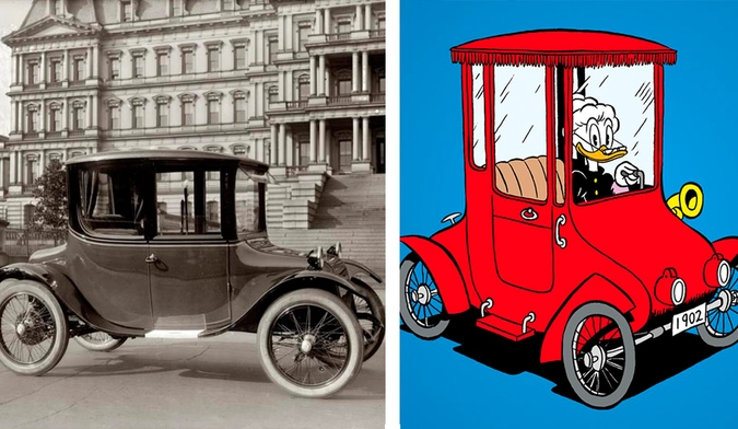 Электромобиль модели Model 42 компании Detroit Electric 1913 года выпуска стоимостью 3000 долларов. Владелецей такой машины была супруга Генри Форда Клара Форд. Кроме того, на автомобиле Detroit Electric в комиксах и мульфильмах "рассекает" Дорет Дак, бабушка Дональда Дака