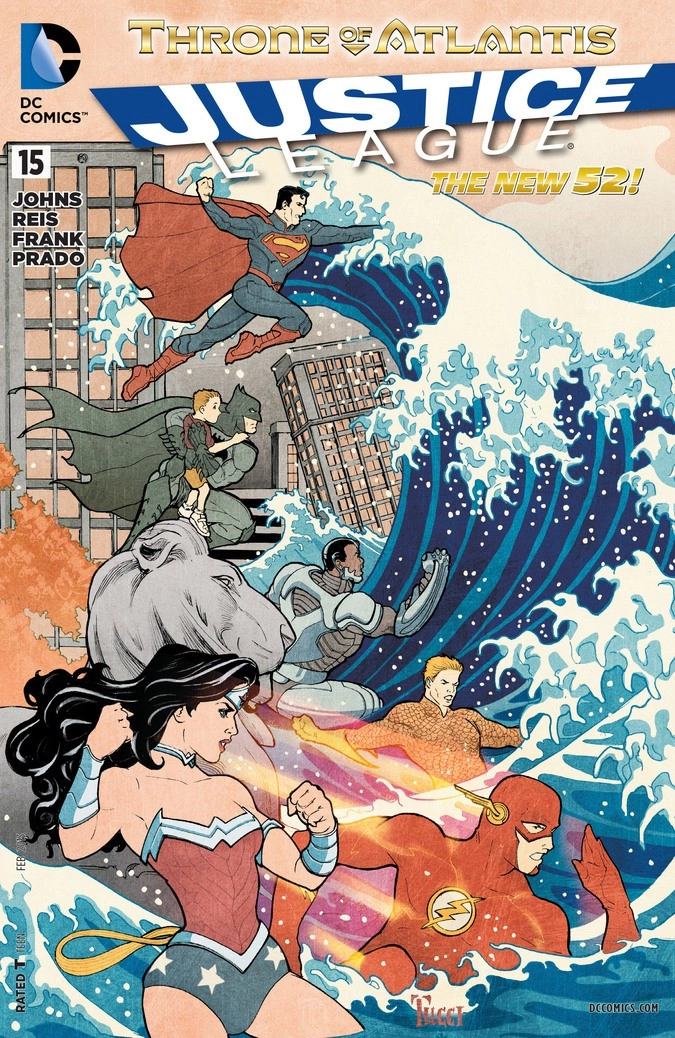 Одна из обложек оригинального издания графического романа Джеффа Джонса «Лига Справедливости. Книга 3. Трон Атлантиды»