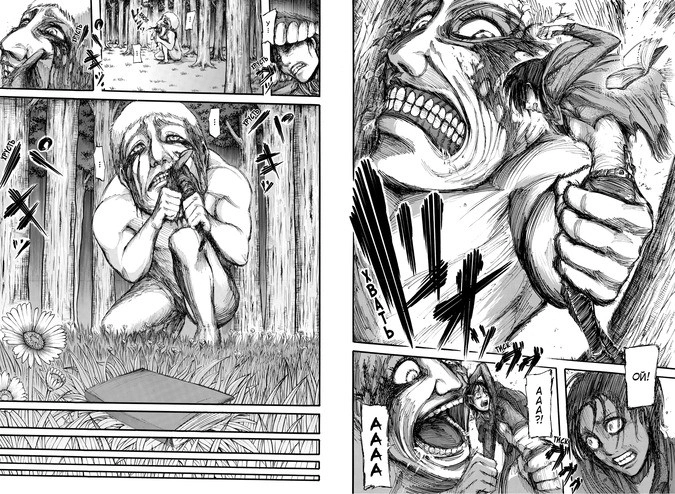 Разворот манги Хадзимэ Исаяма «Атака на титанов. Книги 5 и 6»