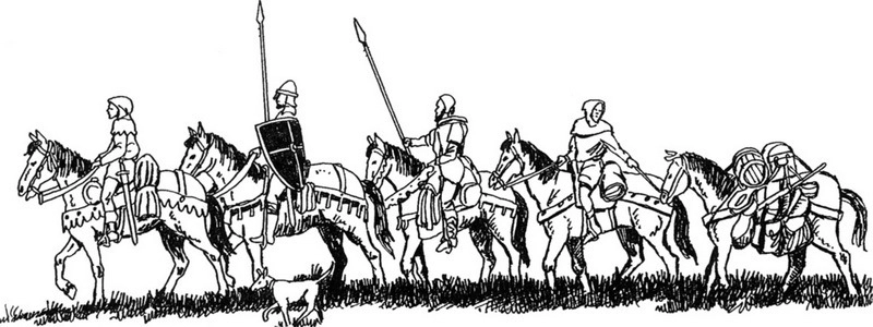 Рыцарь и сопровождающая его свита. 