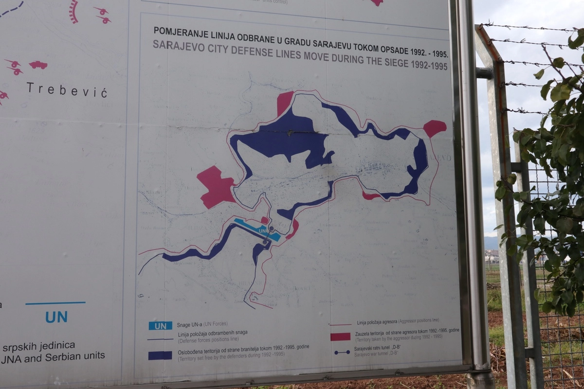 Карта осады Сараева в боснийском музее. Сербская сторона здесь названа 