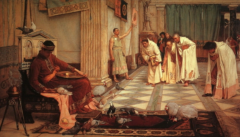 Двор Гонория (395–423 годы) на полотне Джона Уотерхауса «Фавориты императора Гонория», 1883 год. 