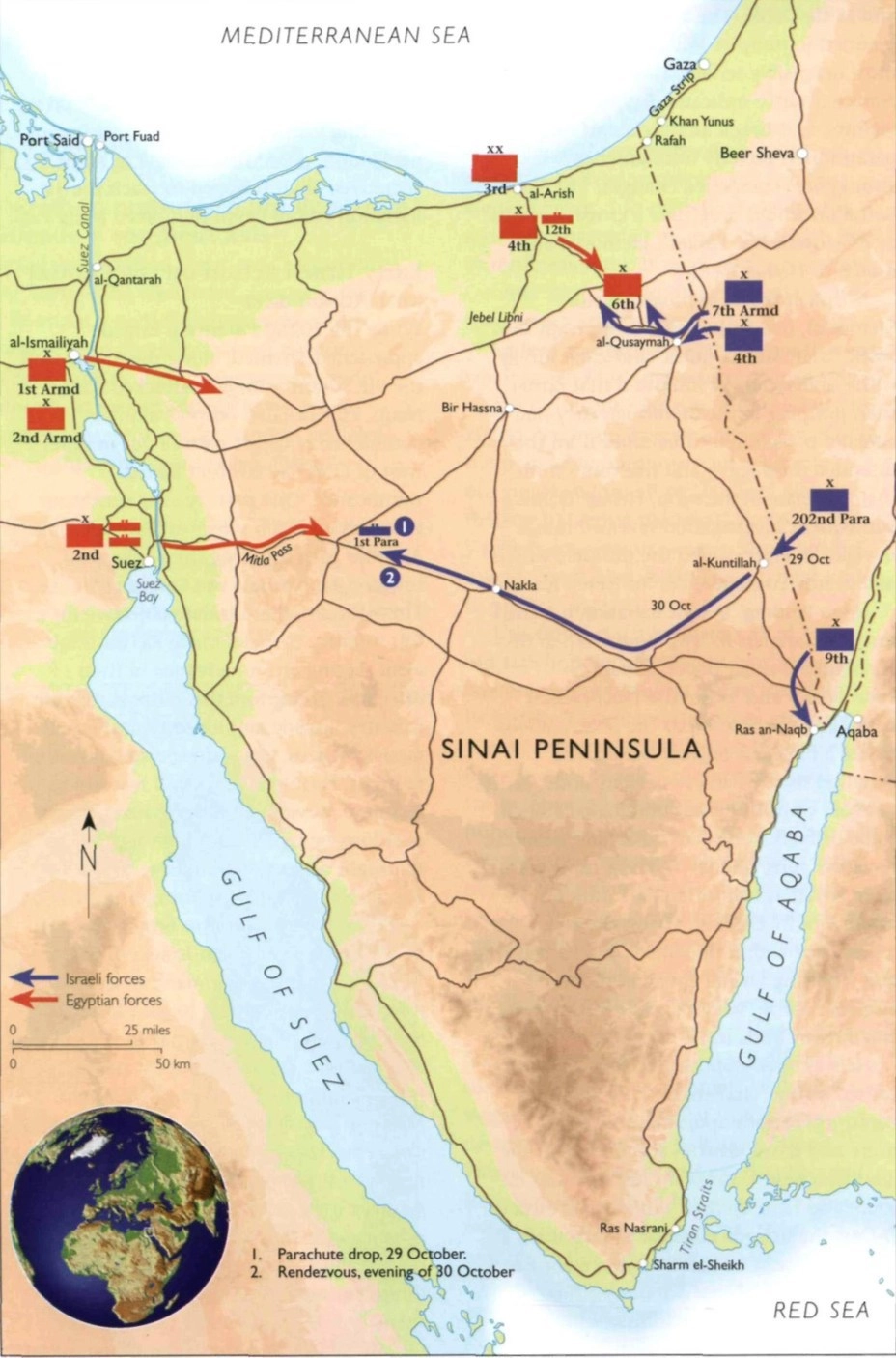 Израильское наступление 29-30 октября и выдвижение египетских резервов 