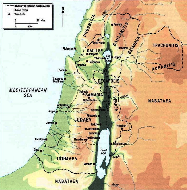 Иудейское царство и прилегающие земли в эпоху последних Хасмонеев и Ирода Великого.