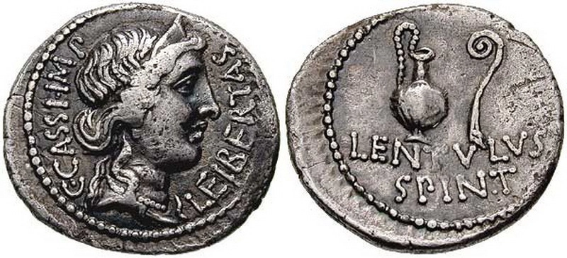 Денарий Гая Кассия Лонгина с изображением богини Свободы, 42 год до н.э. 
