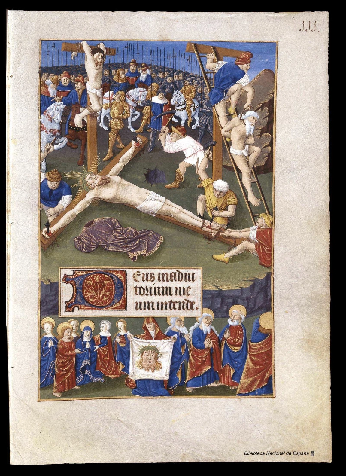 Пригвождение к кресту, миниатюра 15 века