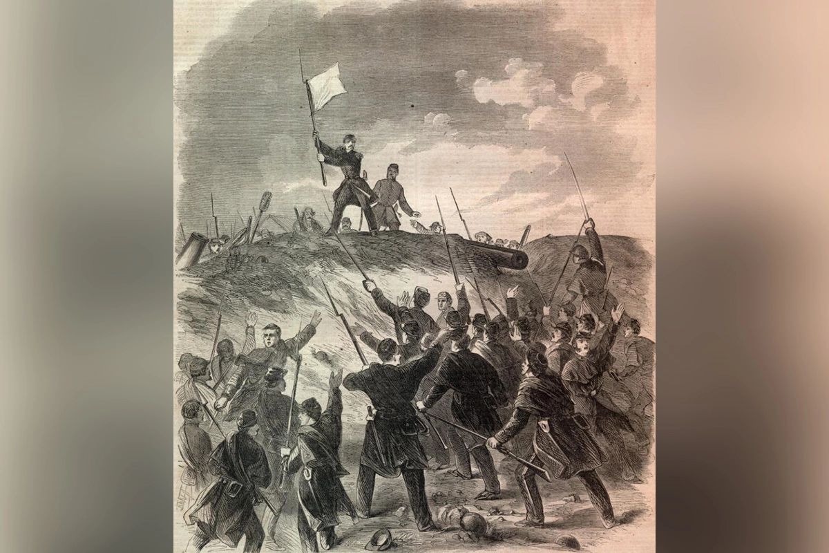 Южане выбрасывают белый флаг. 