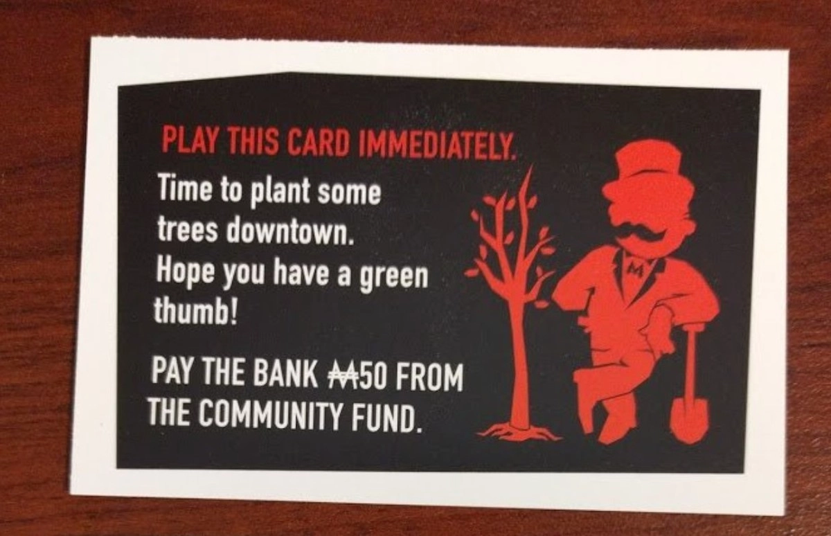 «Пришло время высадить в городе больше деревьев. ЗАПЛАТИТЕ ЗА ЭТО В БАНК 50 ДОЛЛАРОВ ИЗ ОБЩЕСТВЕННОГО ФОНДА" «Пришло время высадить в городе больше деревьев. ЗАПЛАТИТЕ ЗА ЭТО В БАНК 50 ДОЛЛАРОВ ИЗ ОБЩЕСТВЕННОГО ФОНДА"