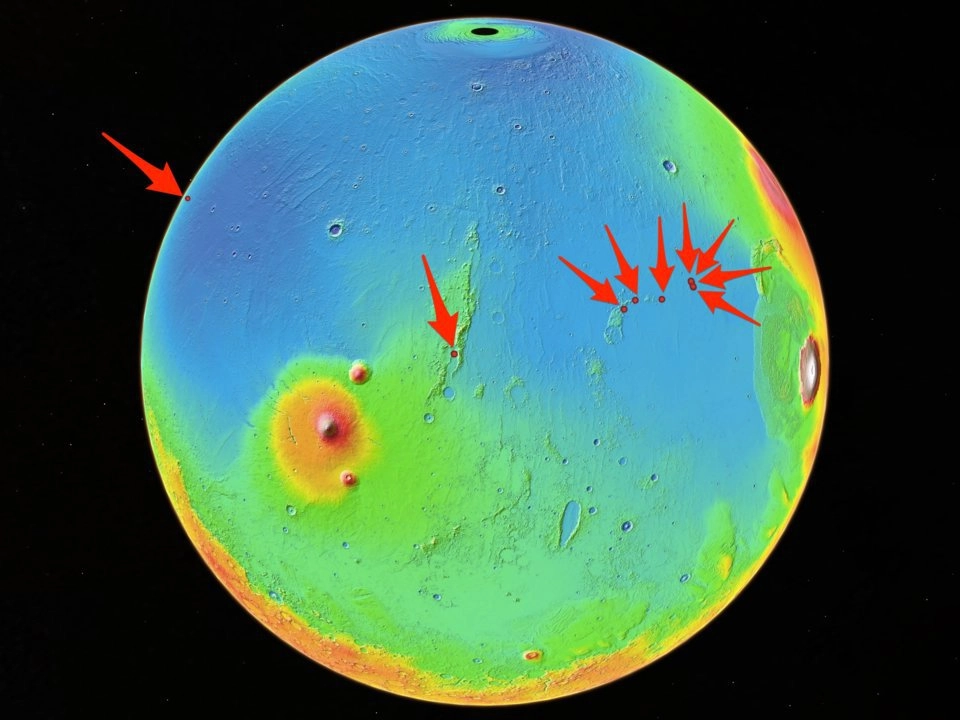 Потенциальные места высадки корабля SpaceX на поверхность Марса