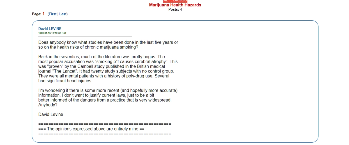 Обсуждение исследований о вреде марихуаны для здоровья, 1990 год