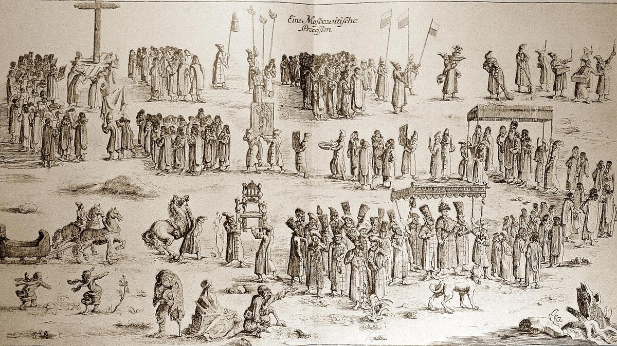 Московитская процессия. Гравюра из книги Адама Олеария о его путешествии в 1636 г
