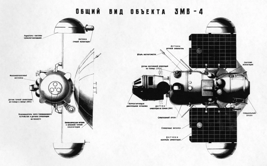 Общий вид автоматической межпланетной станции 3МВ-4 («Венера-2») РГАНТД. Ф. 107, оп. 2, д. 268