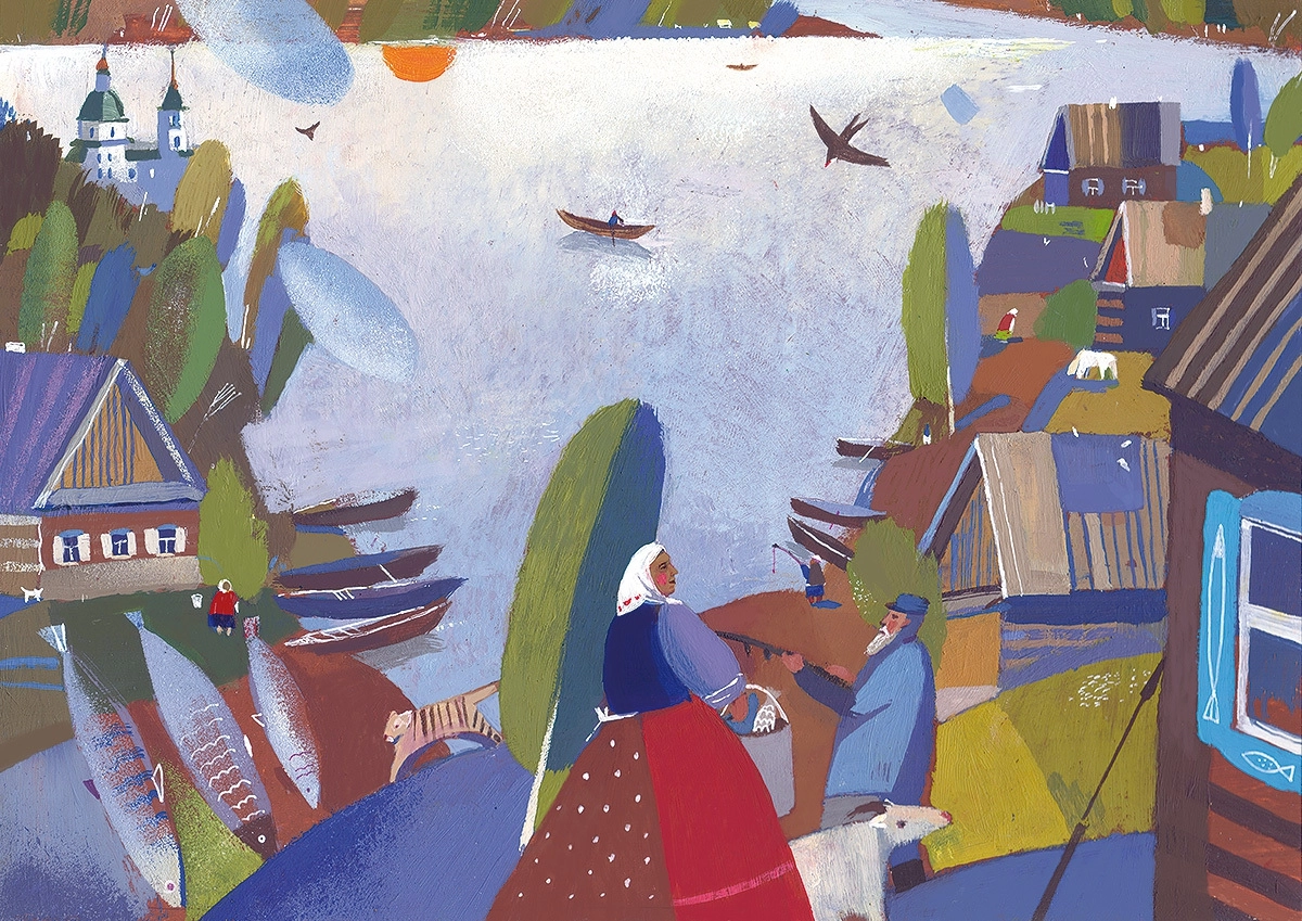 Иллюстрация о рыбаках, созданная специально для календаря «Сказки Крохинских болот». 