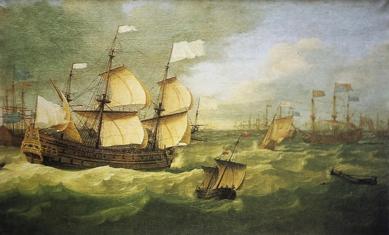Французский корабль «Сен-Филипп» в битве при Солебее. Художник Ян Карел Донатус ван Беек.