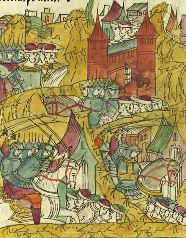 Рать С.И. Микулинского воюет Ливонию. Миниатюра из Лицевого свода