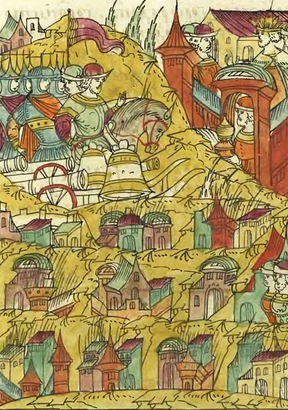 Русские полки возвращаются домой из похода. Миниатюра из Лицевого свода