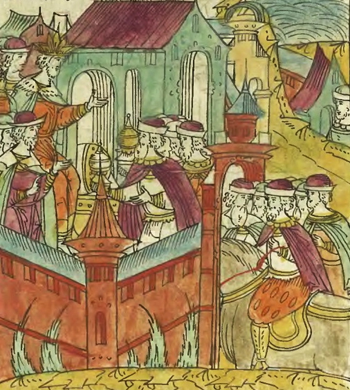 Иван Грозный жалует победителей. Миниатюра из Лицевого свода